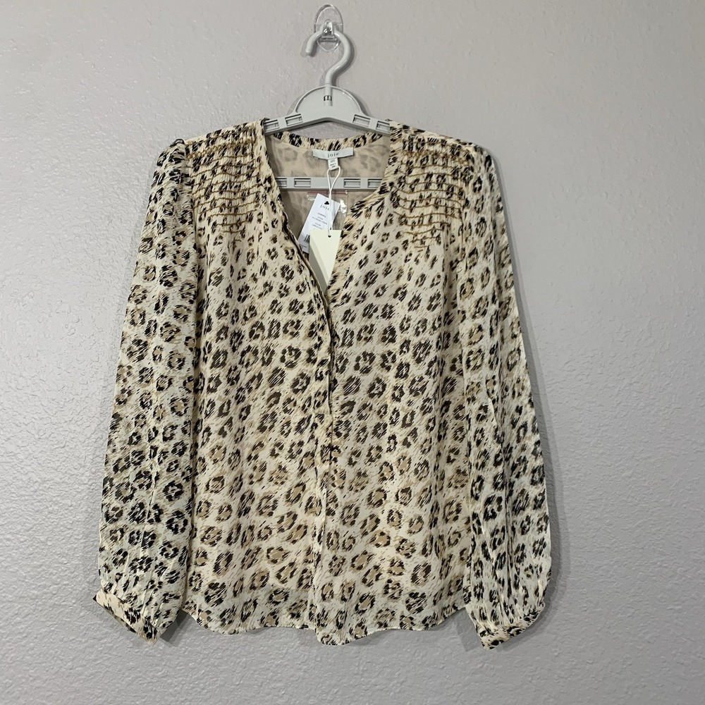 NWT ‎ Joie Cordell Cappuccino Leopard Print 100% Silk Blouse Size XXS MSRP $298